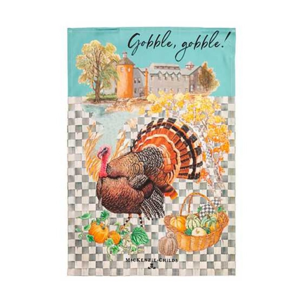 McKenzie Childs turkey dish towel in beautiful colors.